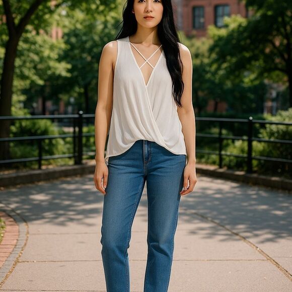 Loves Fire Criss Cross V Neck Wrap Front Blouse Top Size Small - Picture 1 of 13